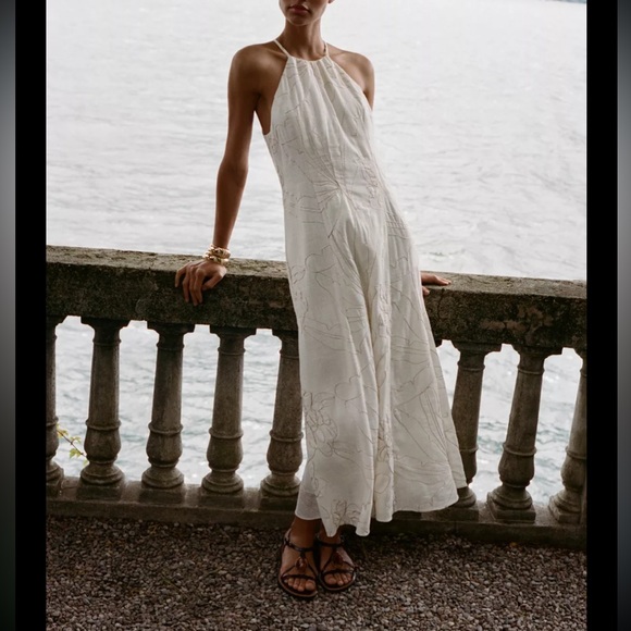 Zara ivory Embroidered Maxi Dress - Picture 2 of 6